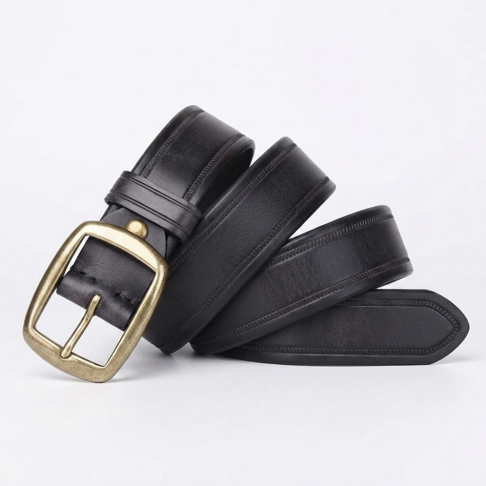 Tarn – Distressed Pin Buckle Leather Belt — Black