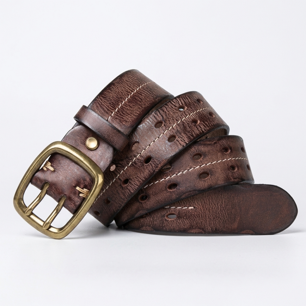 Moorcross – Double Prong Leather Belt — Brown