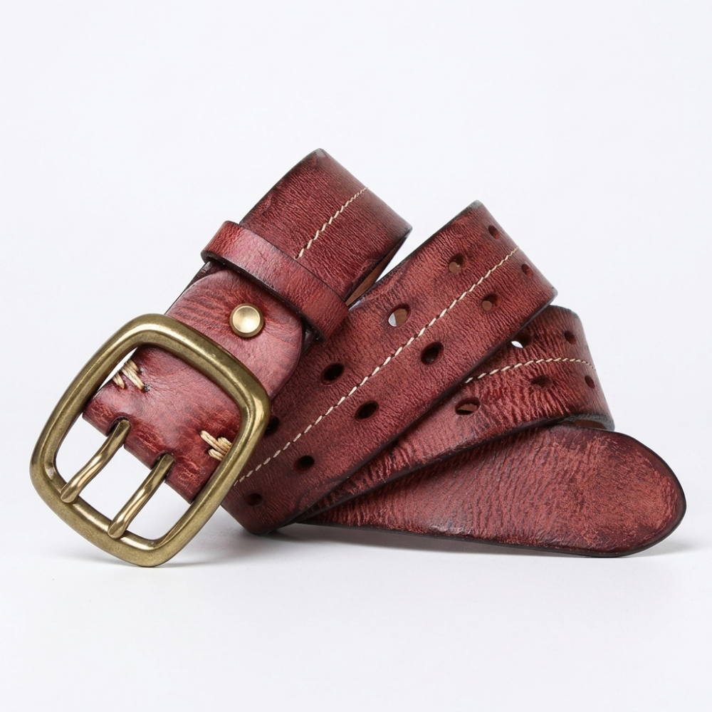 Moorcross – Double Prong Leather Belt — Rust