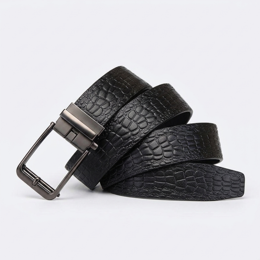 Firth – Crocodile-Embossed Reversible Belt — Black