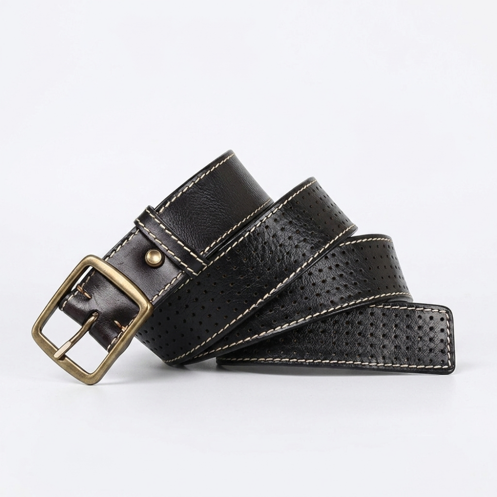 Thatcher – Perforated Leather Belt — Black