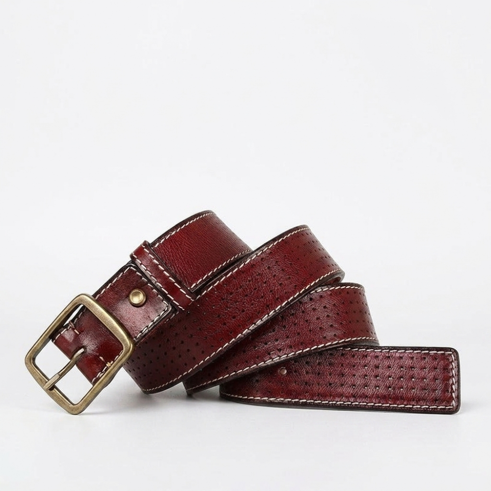 Thatcher – Perforated Leather Belt — Brown