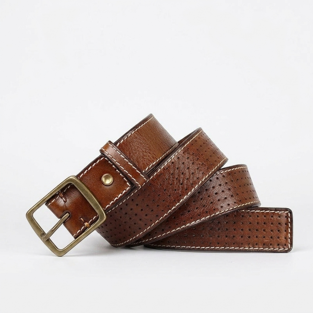 Thatcher – Perforated Leather Belt — Cognac