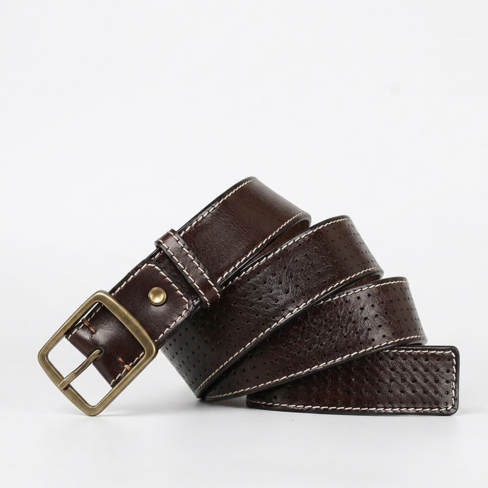 Thatcher – Perforated Leather Belt — Dark Brown