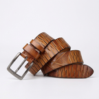 Cragford – Embossed Pin Buckle Leather Belt — Camel