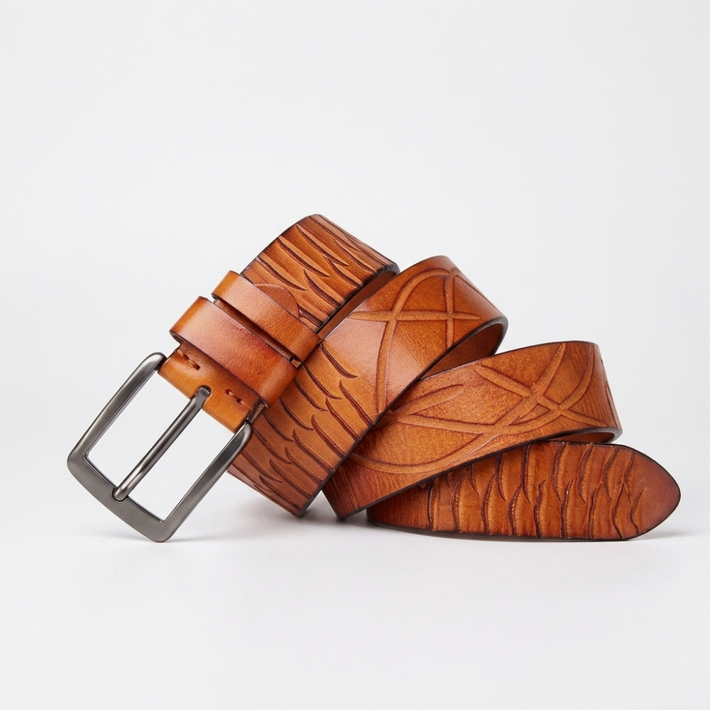 Cragford – Embossed Pin Buckle Leather Belt — Cognac
