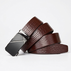 Ironwood – Crocodile-Embossed Auto Buckle Leather Belt — Dark Brown