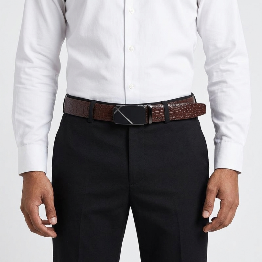 Ironwood – Crocodile-Embossed Auto Buckle Leather Belt