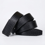 Lowland – Crocodile-Embossed Auto Buckle Leather Belt — Black