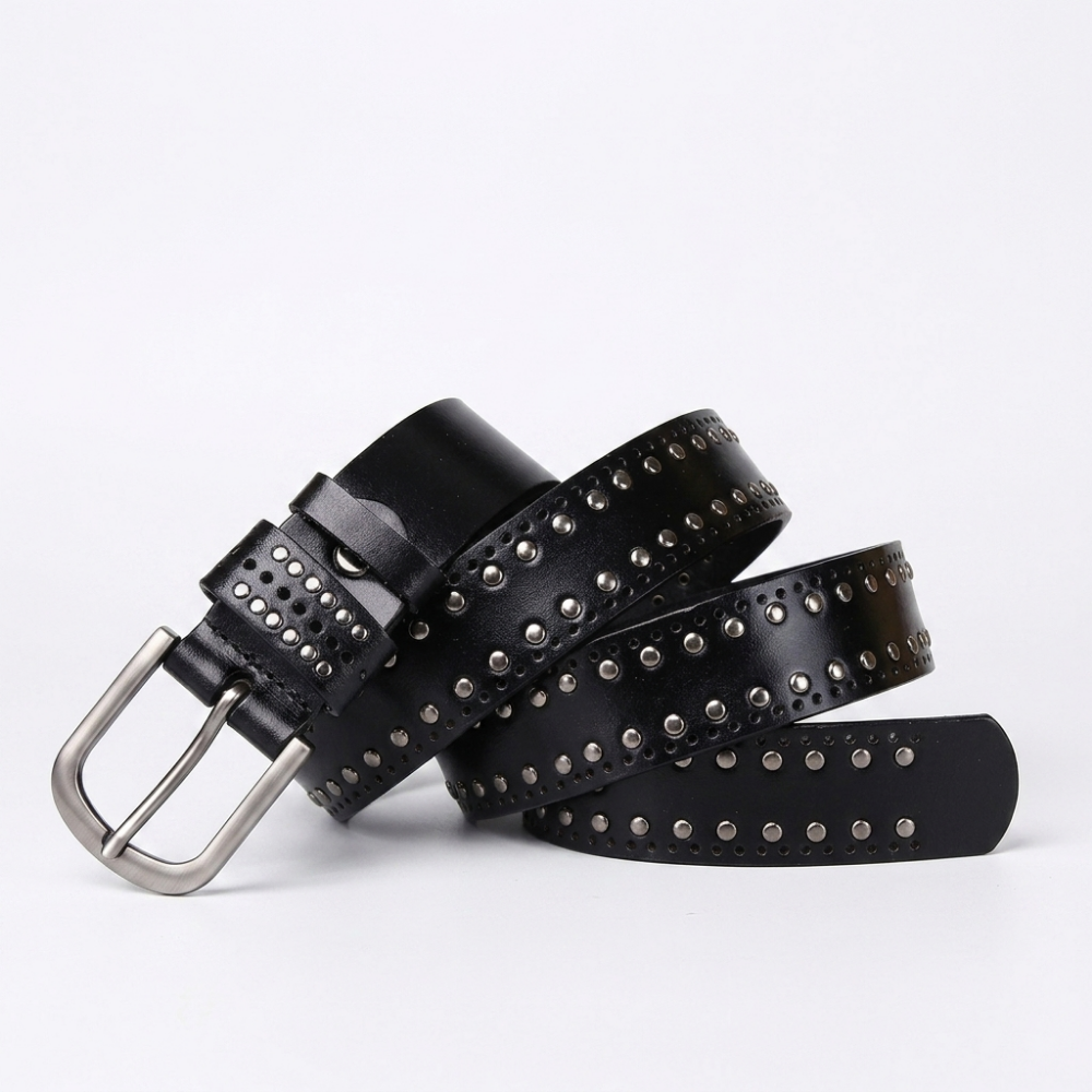 Rookstone – Studded Pin Buckle Leather Belt — Black