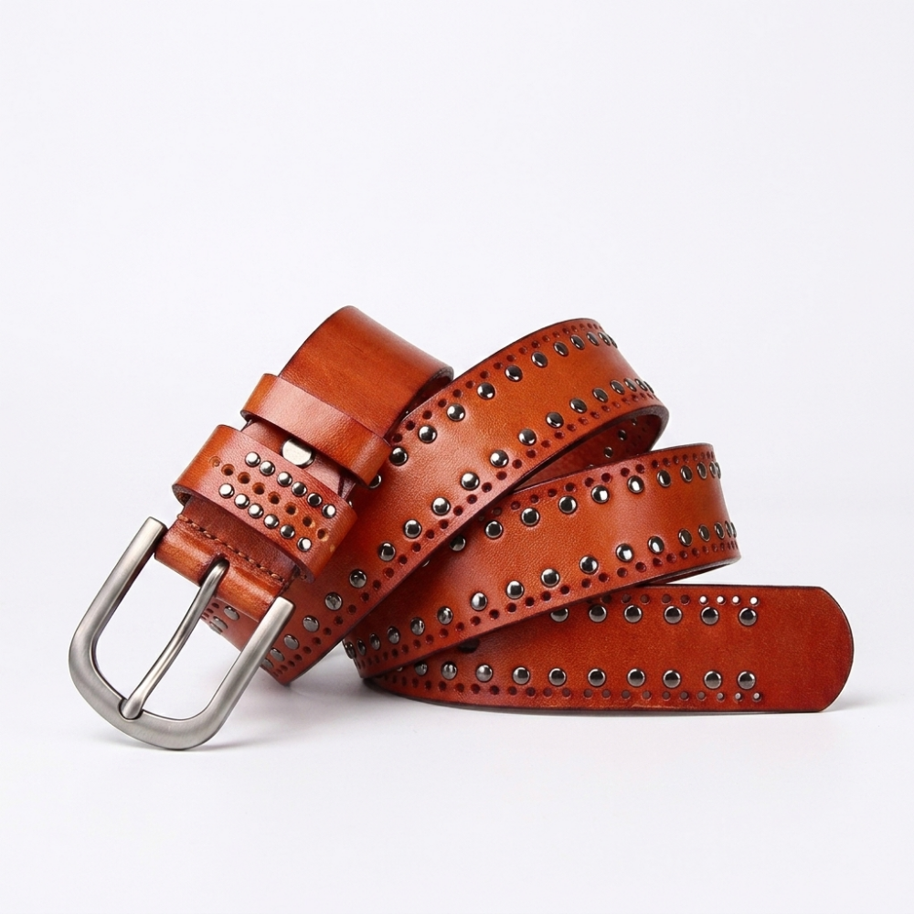Rookstone – Studded Pin Buckle Leather Belt — Cognac