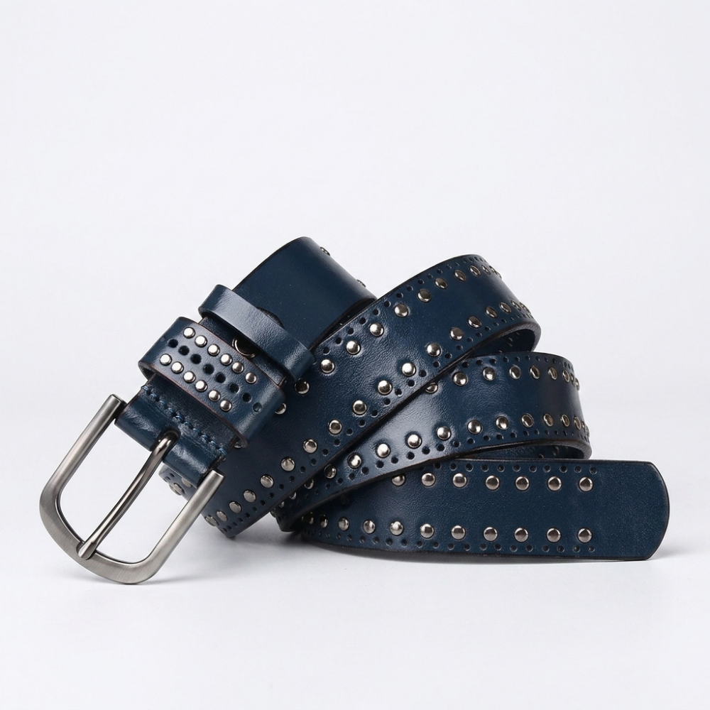 Rookstone – Studded Pin Buckle Leather Belt — Navy