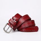 Rookstone – Studded Pin Buckle Leather Belt — Red