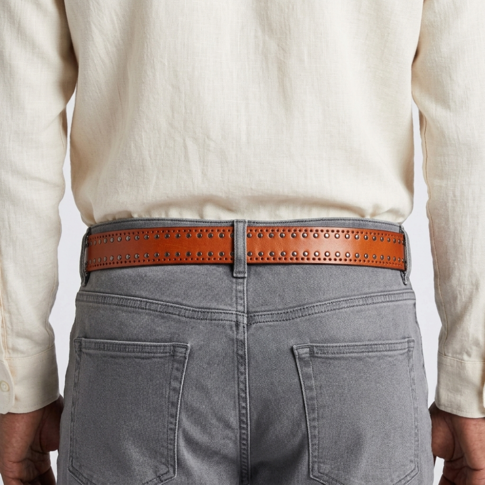 Rookstone – Studded Pin Buckle Leather Belt