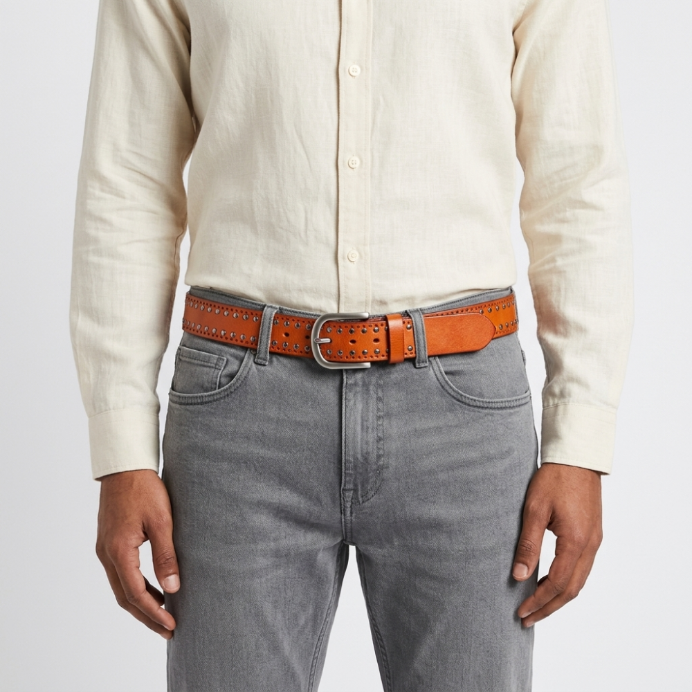 Rookstone – Studded Pin Buckle Leather Belt