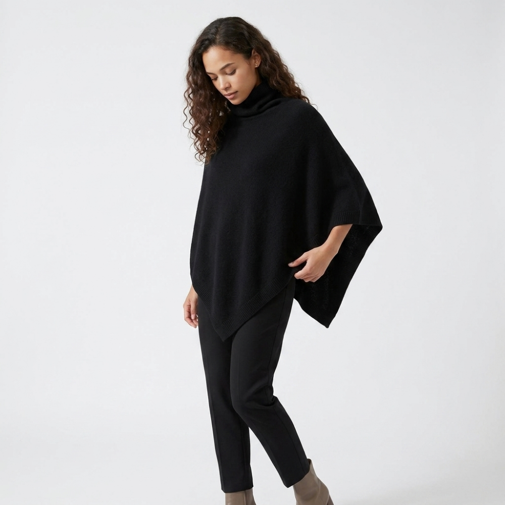 Velora - Merino Poncho — Black