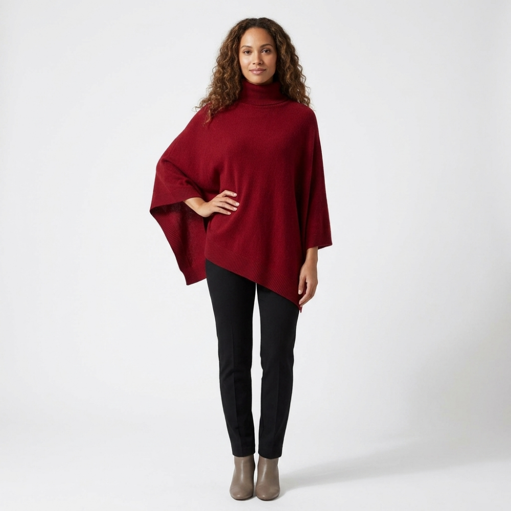 Velora - Merino Poncho — Dark Red