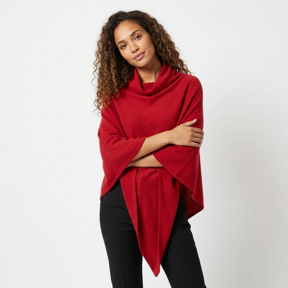 Velora - Merino Poncho — Red
