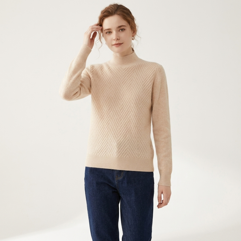 Arlo - Cashmere Wool Mock Neck Sweater — Beige