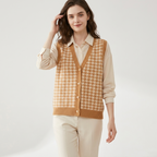 Harper - Cashmere Wool Houndstooth Vest — Beige