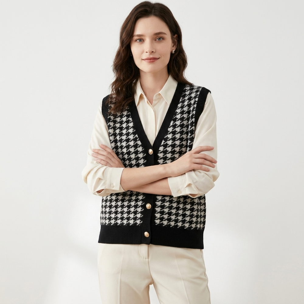 Harper - Cashmere Wool Houndstooth Vest — Black