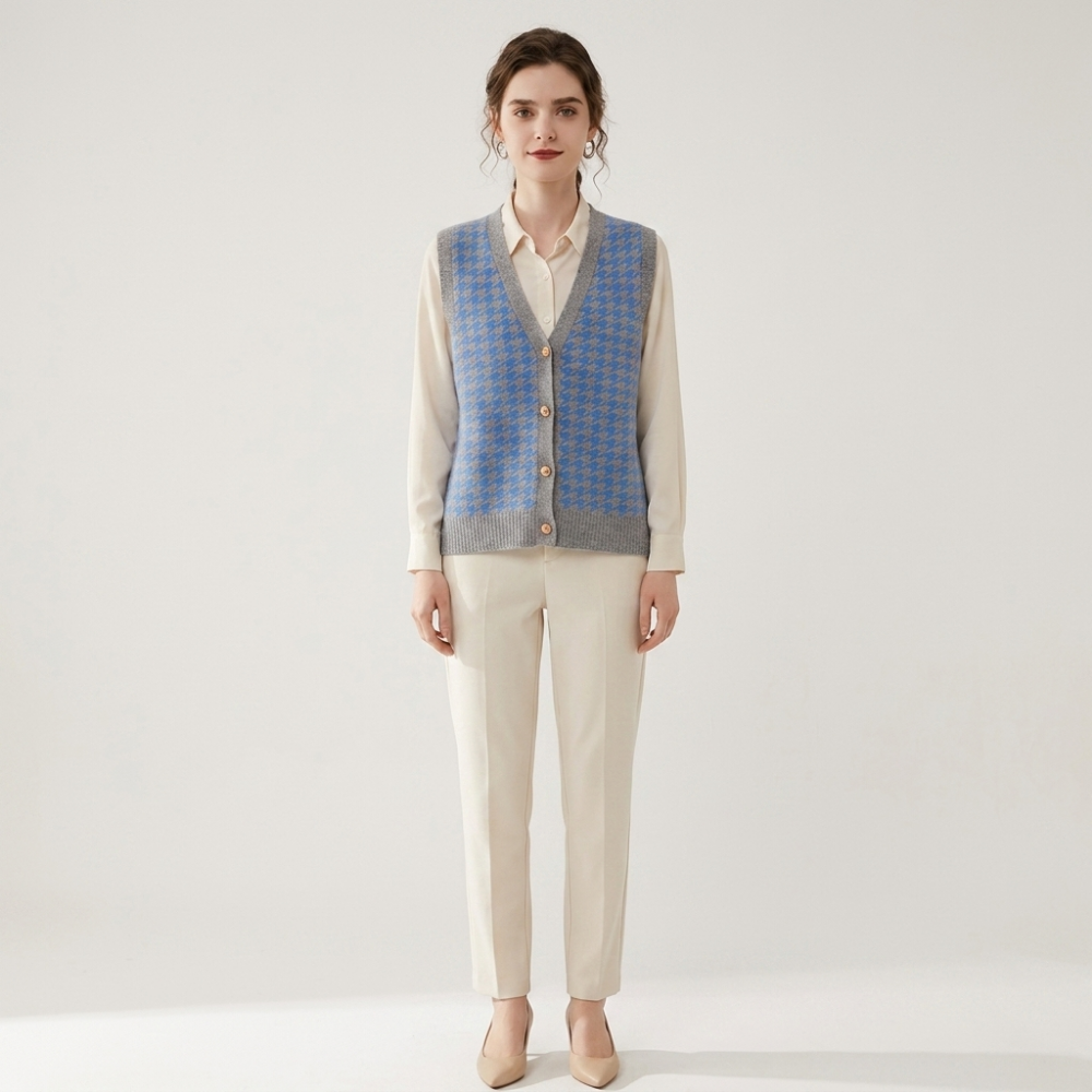 Harper - Cashmere Wool Houndstooth Vest