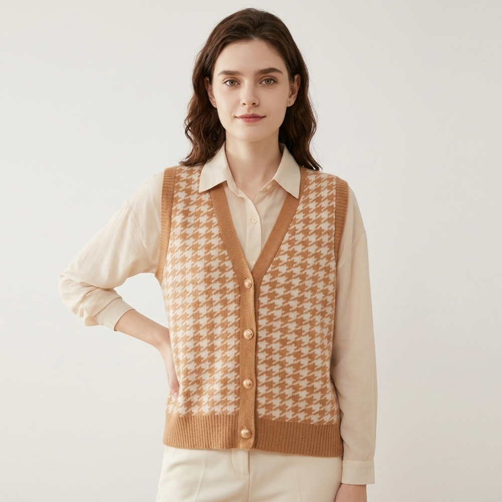 Harper - Cashmere Wool Houndstooth Vest