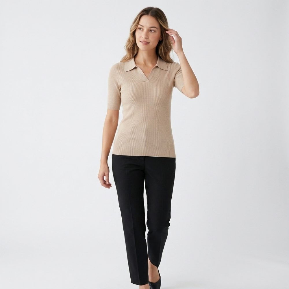 Elise - Worsted Wool Polo Knit — Beige