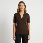 Elise - Worsted Wool Polo Knit — Dark Brown