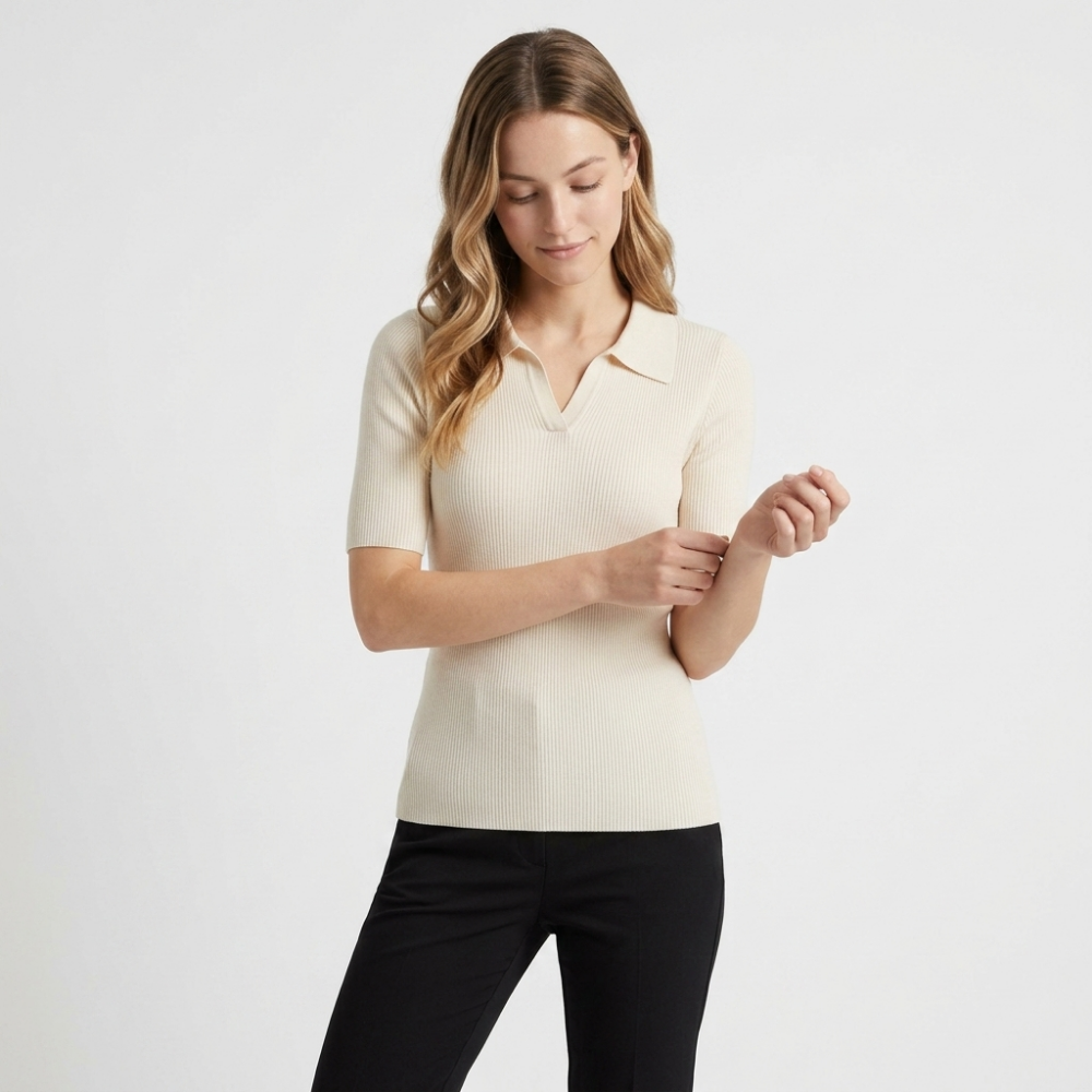 Elise - Worsted Wool Polo Knit — White