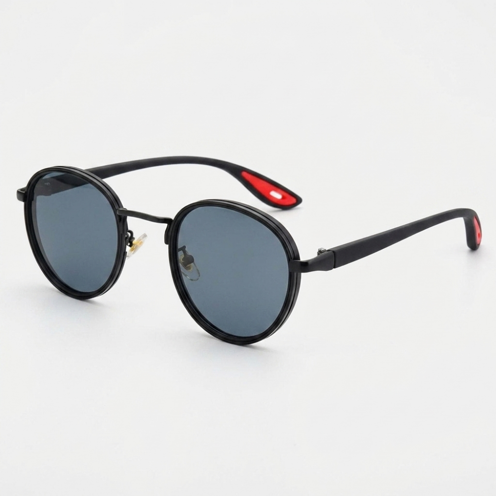 Luna - Round Frame Sunglasses — Black