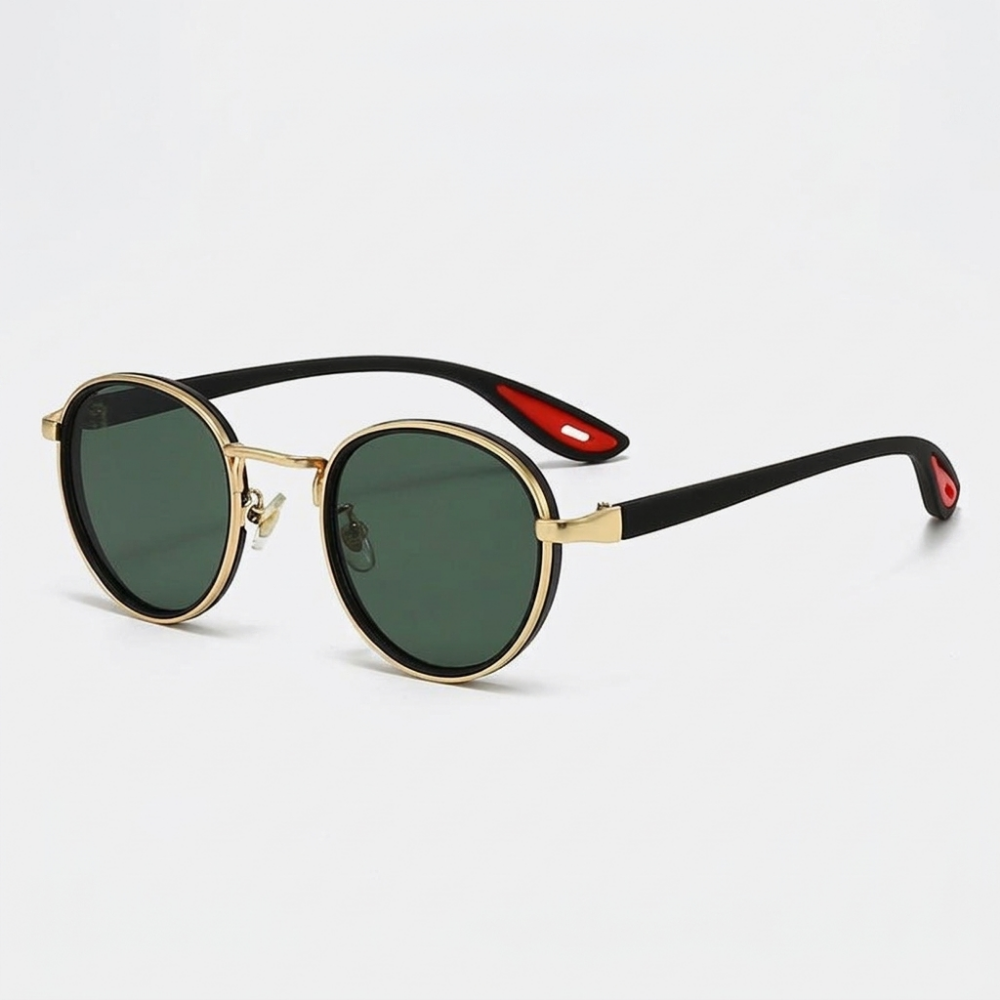 Luna - Round Frame Sunglasses — Gold Black