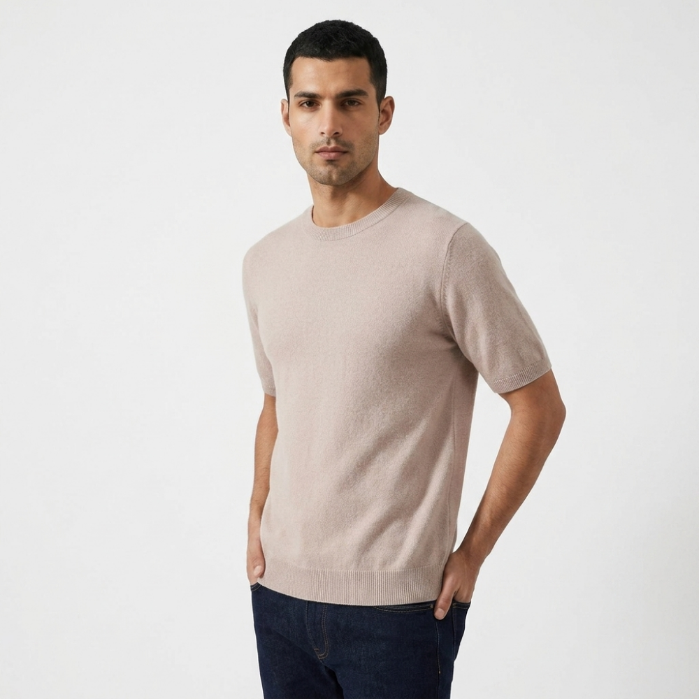Merino Wool Crewneck Tee — Tan