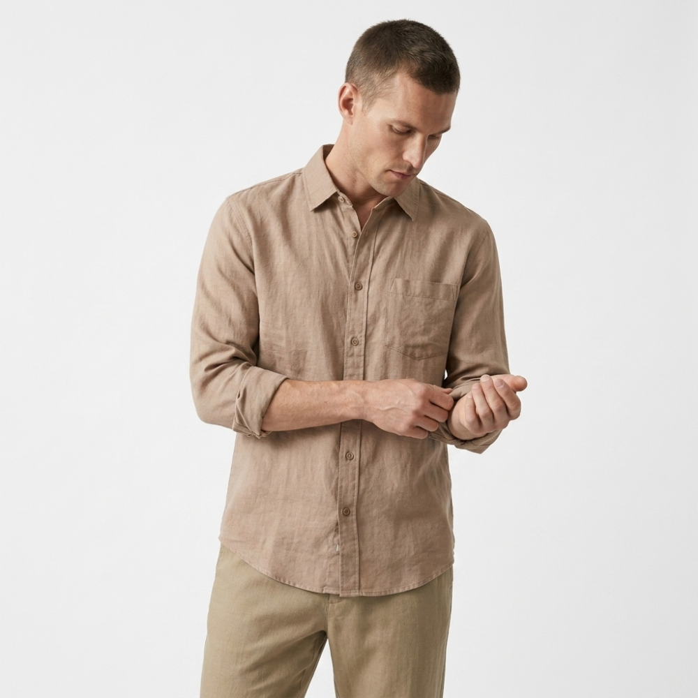 Coastline - Linen Button-Up — Tan