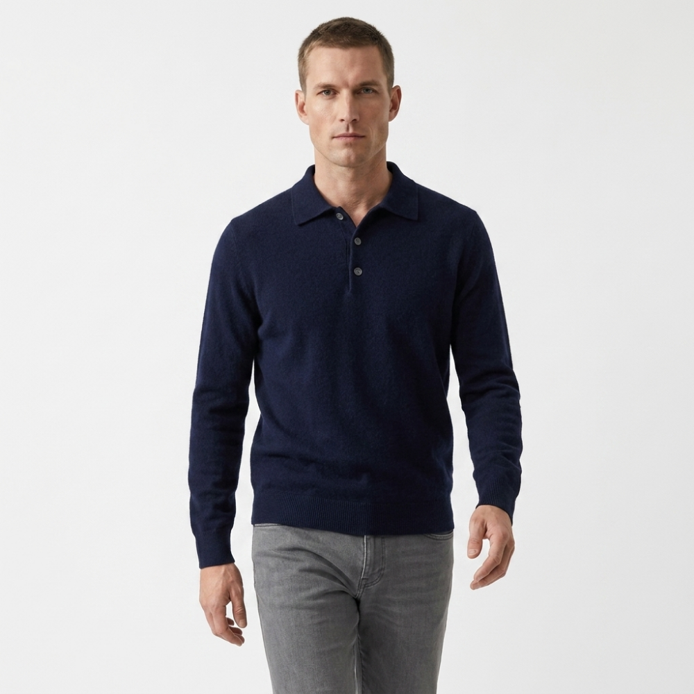 Theo – Wool Knit Polo — Navy Blue