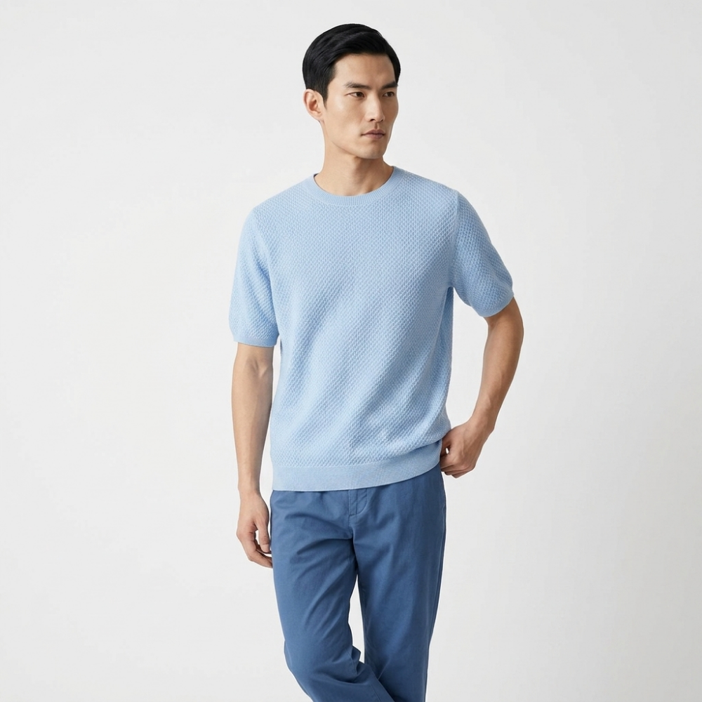 Crestwood - Wool Textured Knit Tee — Sky Blue