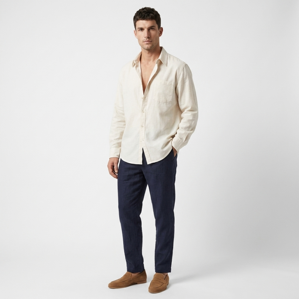 The Seaside Linen Set — Beige & Navy