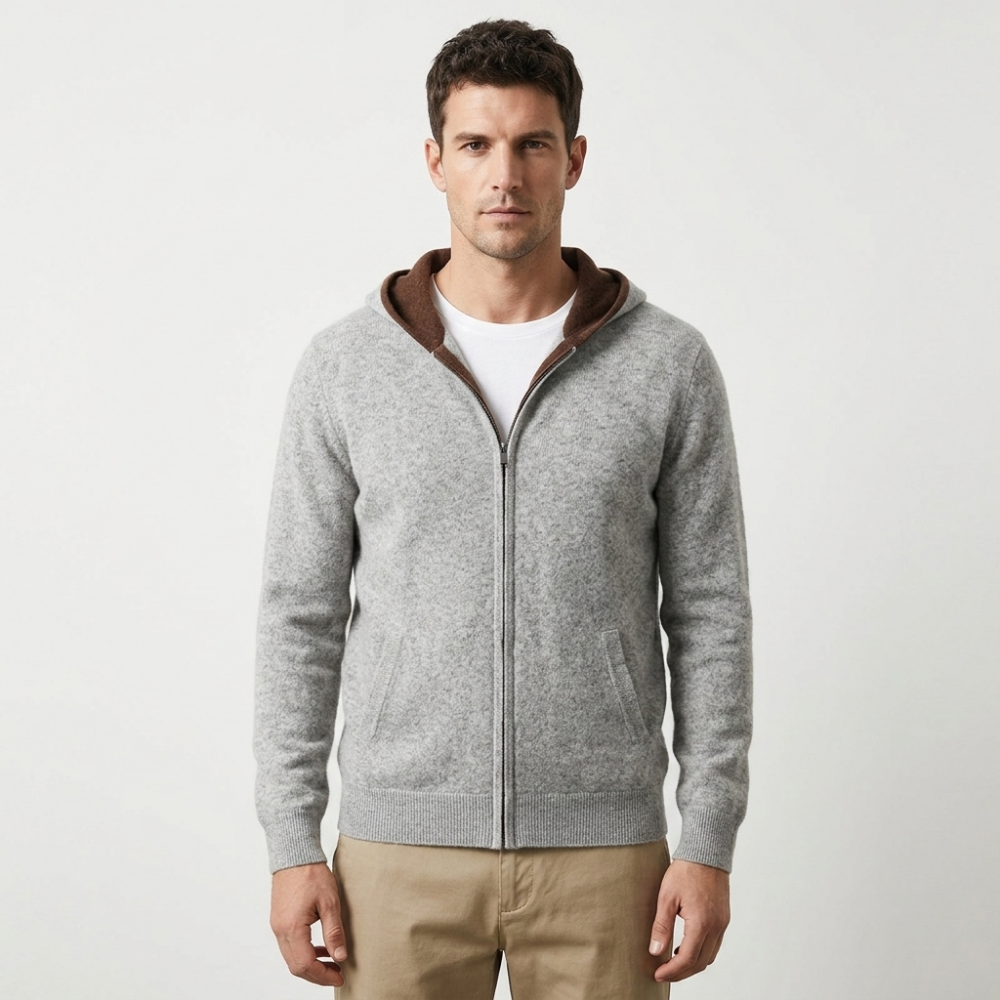 HavenPeak – Wool Hoodie — Light Gray/Coffee