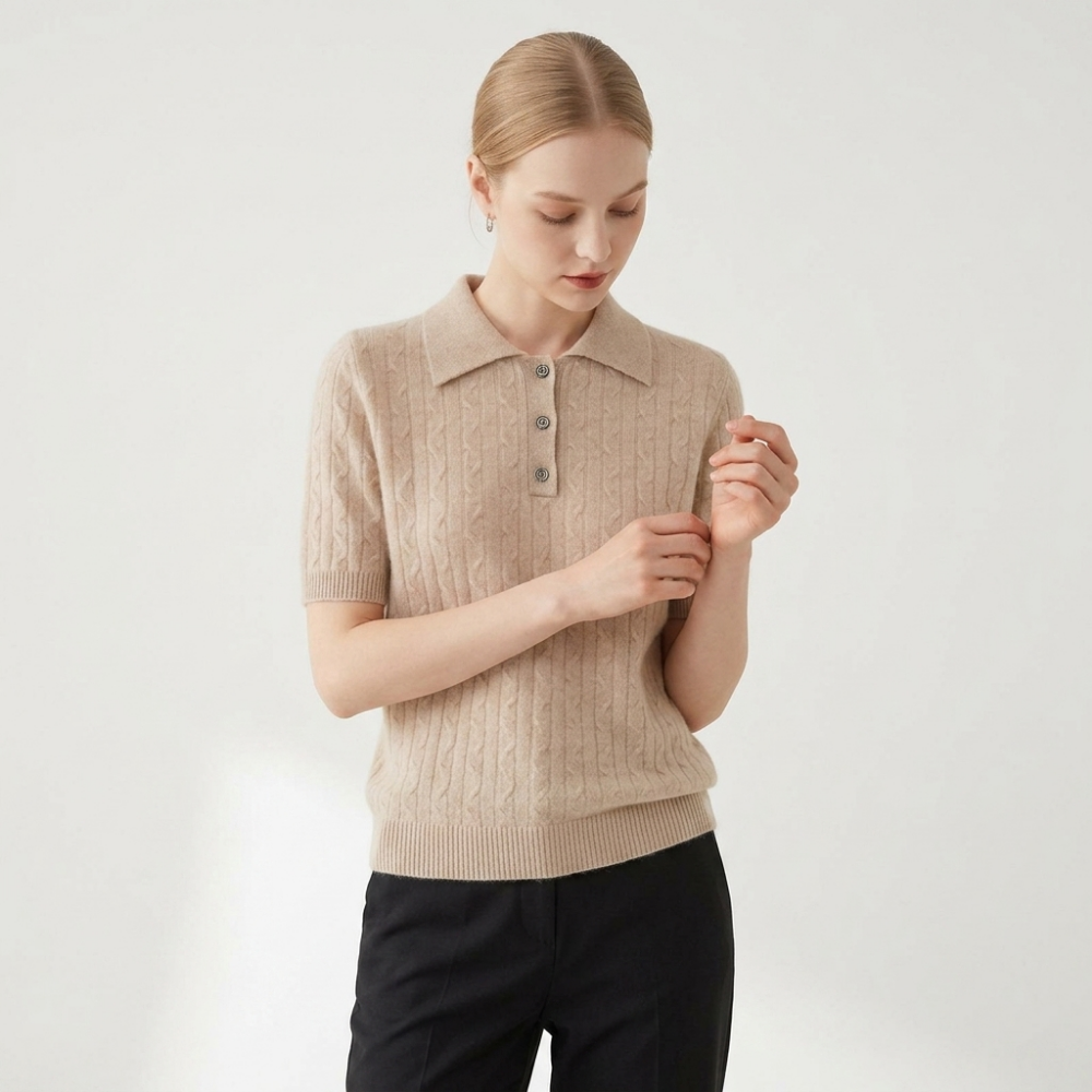 Solstice – Cashmere Wool Polo — Light khaki