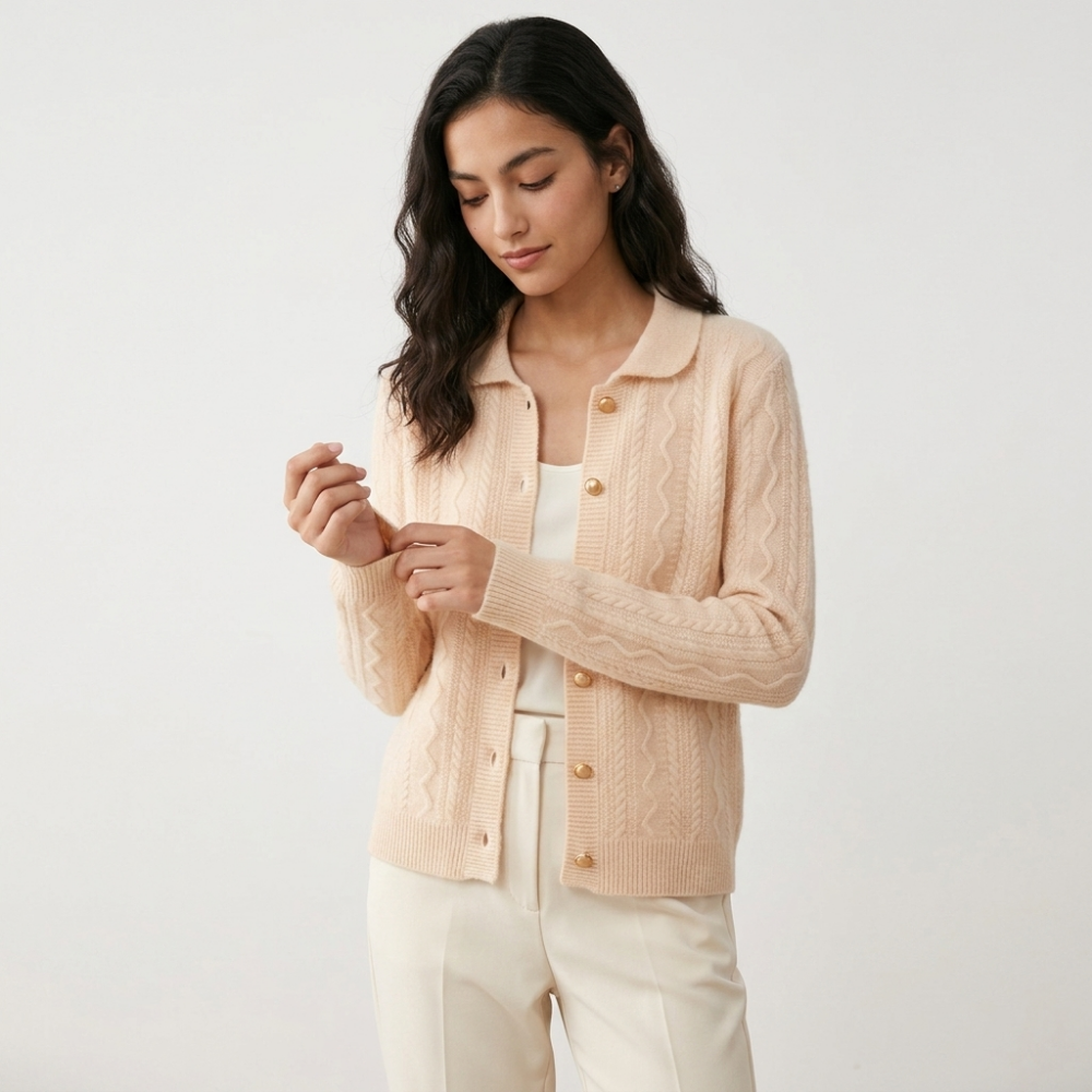 Wavecrest – Cashmere Wool Cardigan — Beige