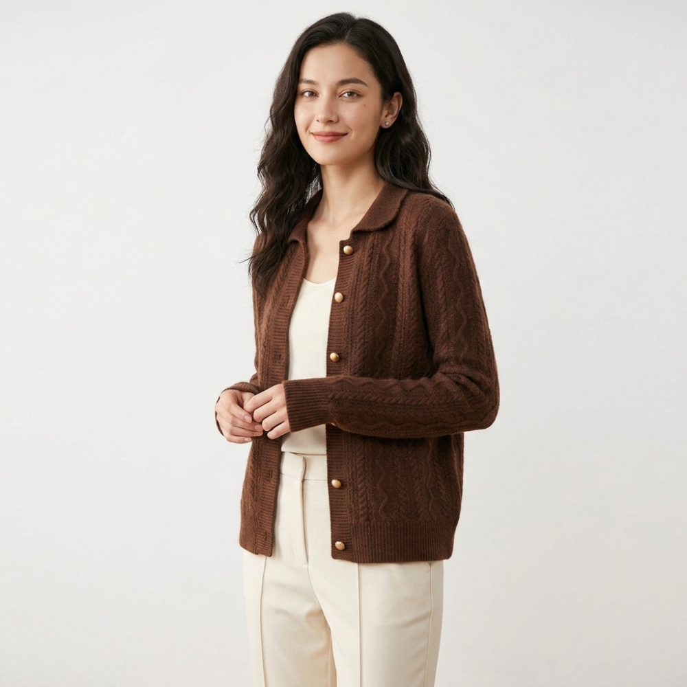 Wavecrest – Cashmere Wool Cardigan — Brown