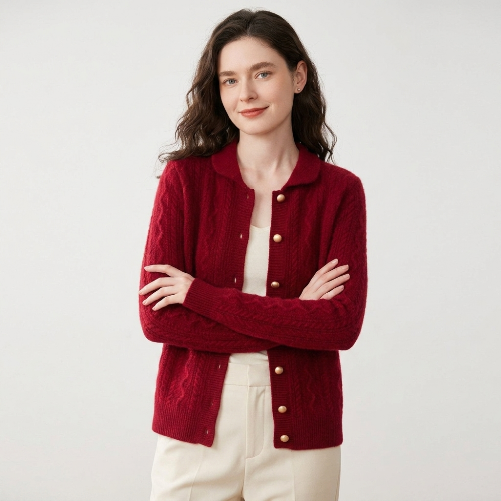 Wavecrest – Cashmere Wool Cardigan — Wine Red
