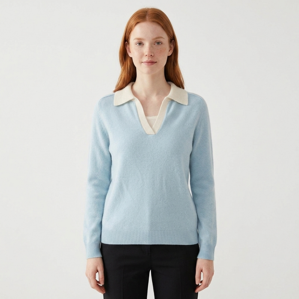 Equinox – Cashmere Wool Polo Sweater — Light Blue
