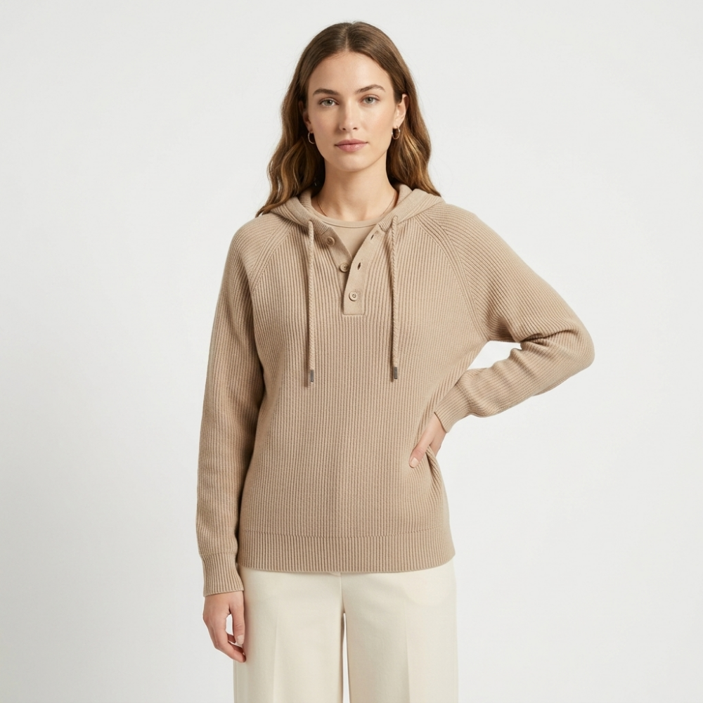 Loomhaven – Cashmere Wool Hooded Cardigan — Beige