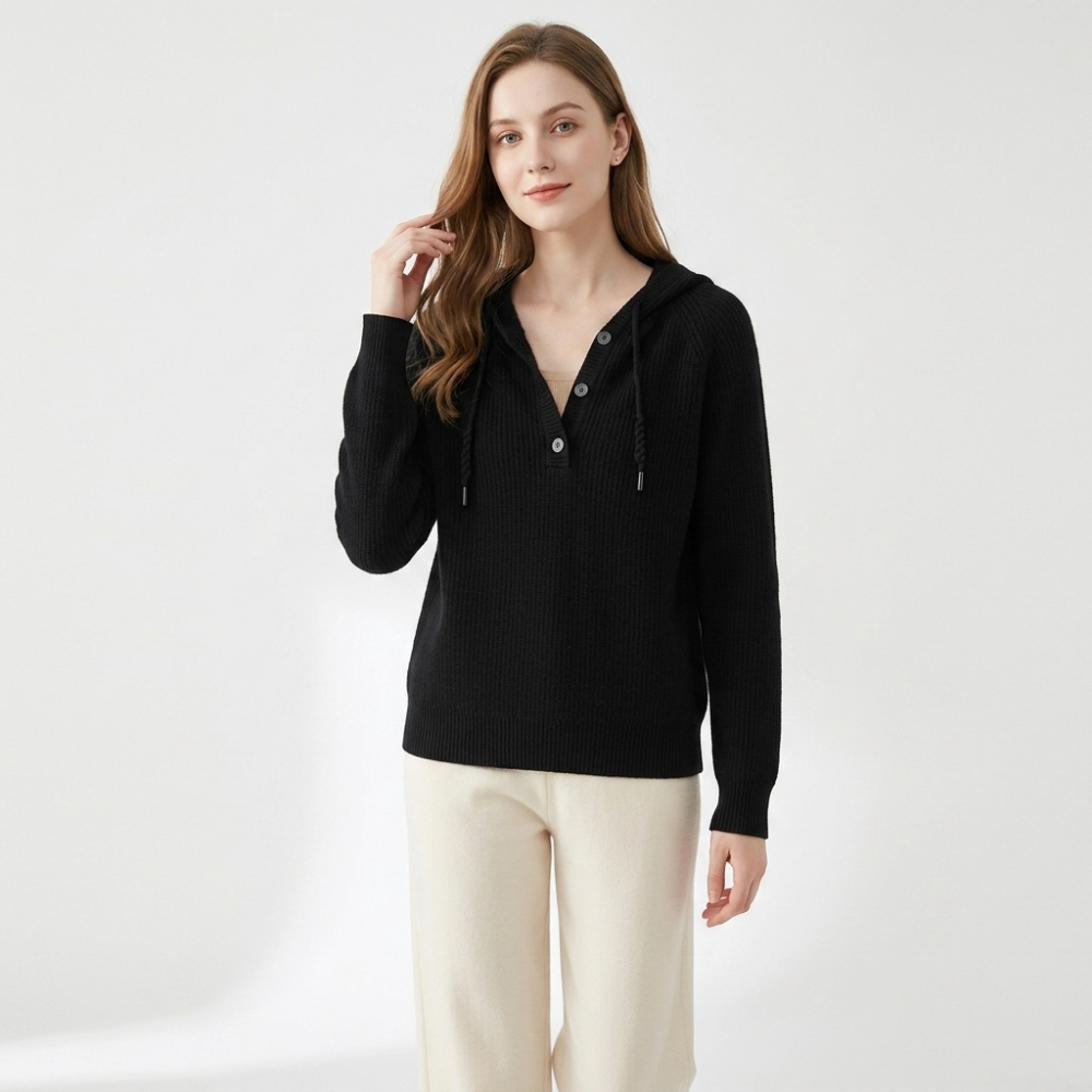 Loomhaven – Cashmere Wool Hooded Cardigan — Black