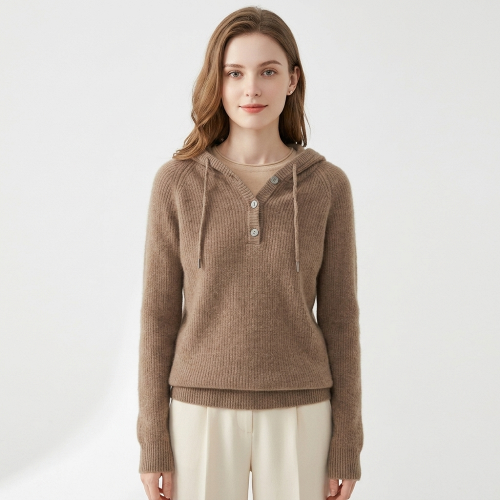 Loomhaven – Cashmere Wool Hooded Cardigan — Brown