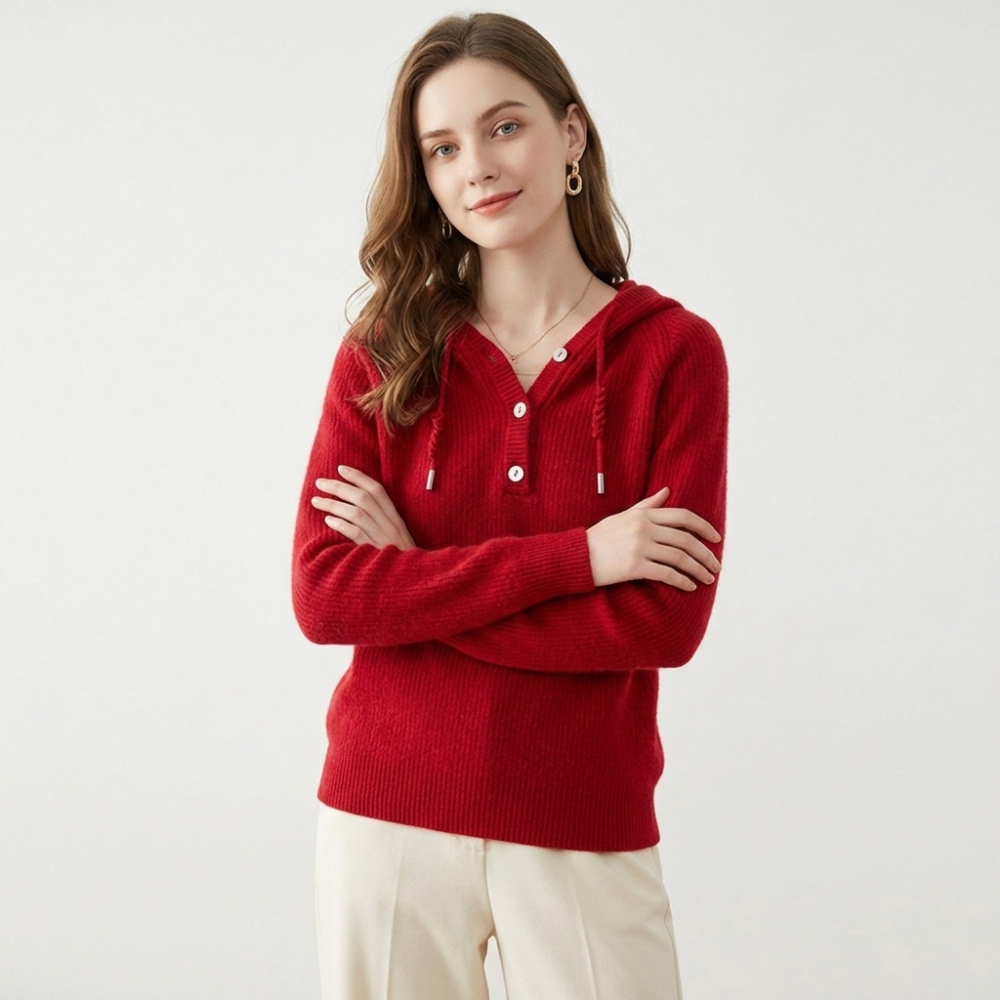 Loomhaven – Cashmere Wool Hooded Cardigan — Red