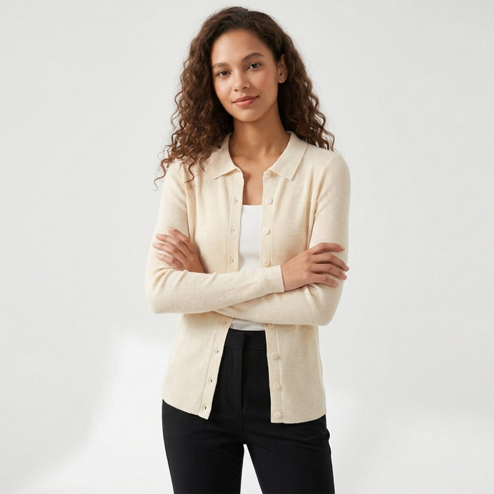 Baythread – Mulberry Silk Collared Cardigan — Beige