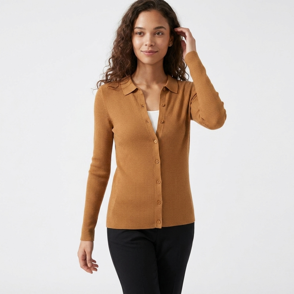 Baythread – Mulberry Silk Collared Cardigan — Caramel