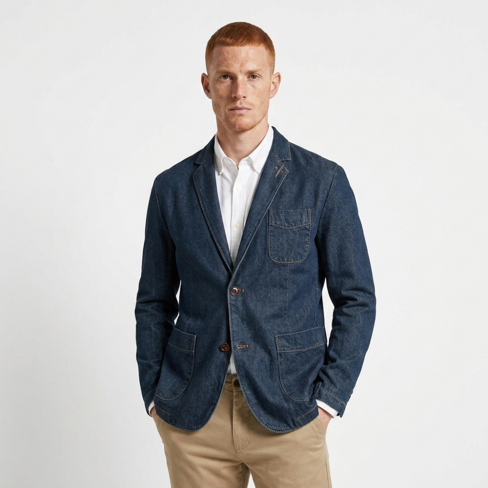Crestward – Cotton Denim Blazer — Dark Denim Blue